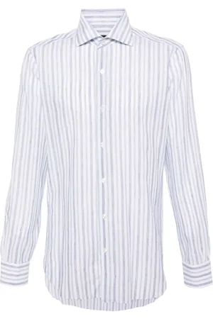 BARBA Halo-stripe semi-sheer shirt