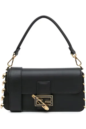 Fendi 21st Century Versace Vitello Seta Fendace Brooch Baguette satchel