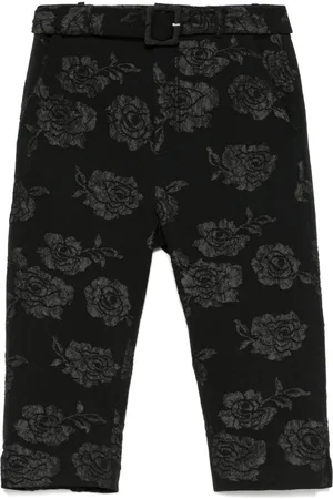 ROTATE Floral-jacquard capri trousers