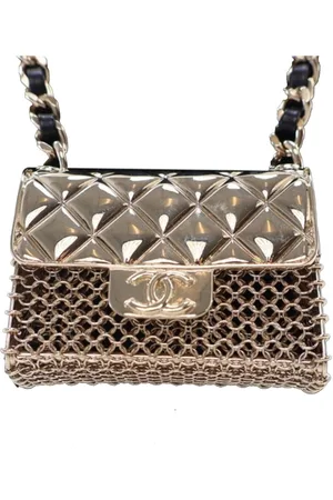 CHANEL 2021 Leather and Plated Classic Flap Bag Pendant costume necklace