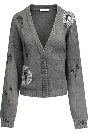 AREA Crystal-embellished distressed cardigan