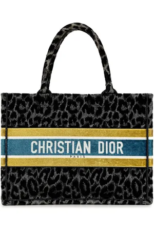 Dior 2021 Medium Embroidered Canvas Leopard Mizza Book tote bag