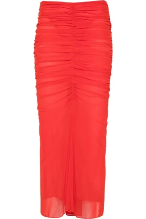 MUGLER Ruched mesh midi skirt