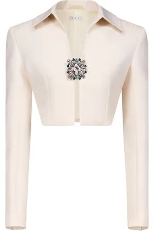 AREA Crystal-brooch cropped jacket
