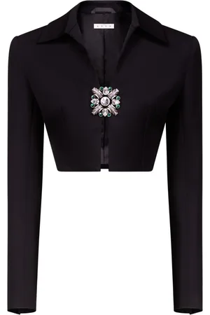 AREA Crystal-brooch cropped jacket
