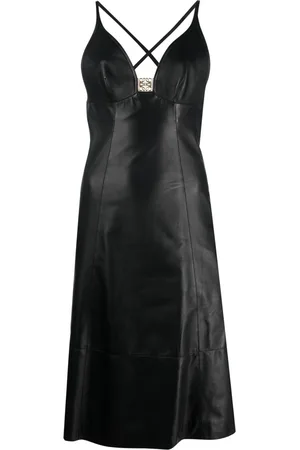 Loewe Logo-plaque leather midi dress
