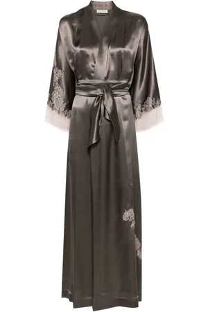 CARINE GILSON Lace-trim silk long robe