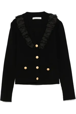 Alessandra Rich Ruffle-detail ribbed cardigan