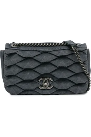 CHANEL 2016-2017 Small Pleated Denim Scale Effect Turtle Flap crossbody bag