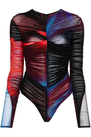 MUGLER Ruched mesh bodysuit