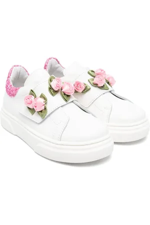 MONNALISA Rose-appliqué leather trainers
