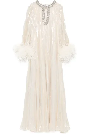 Self-Portrait Metallic feather maxi dress