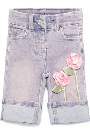 MONNALISA Rose-appliqué jeans