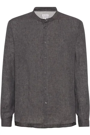Brunello Cucinelli Eco linen band-collar shirt