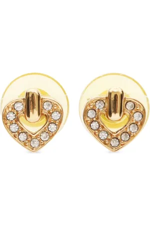 Dior 2000s heart rhinestone stud earrings