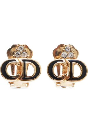 Dior 2000s logo rhinestone clip-on earrings