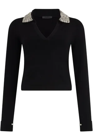 Liu Jo Rhinestone-collar polo sweater