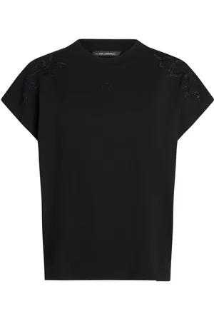 Karl Lagerfeld Orchid-embroidered T-shirt