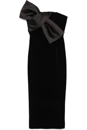 NISSA Bow-detailing velvet midi dress