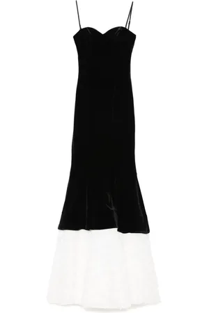 NISSA Petal-layered velvet maxi dress
