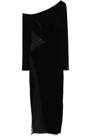 NISSA Lace-insert velvet midi dress