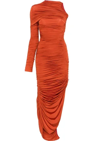 MUGLER Asymmetrical ruched midi dress