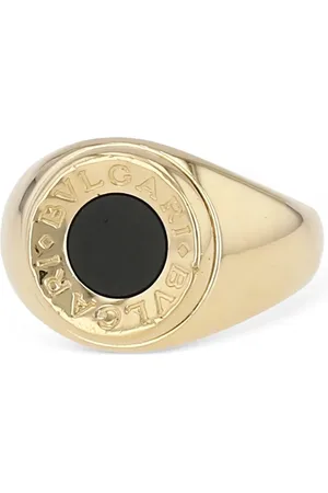 Bvlgari 18kt yellow logo-engraved onyx ring