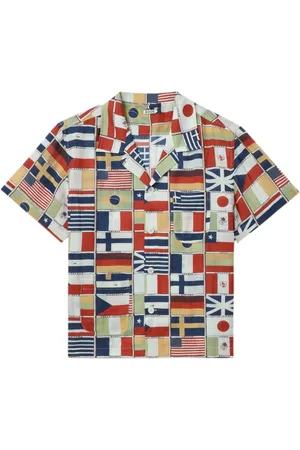 BODE Flag-print linen shirt