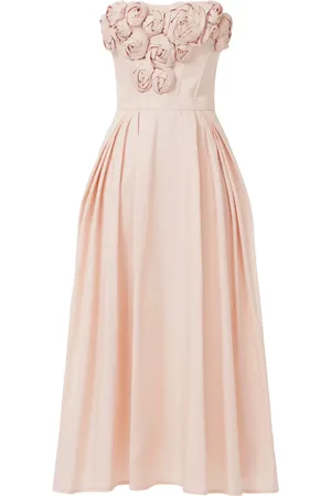 Elisabetta Franchi Rose-appliqué gabardine midi dress
