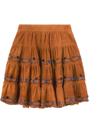 ERMANNO SCERVINO Floral-embroidered suede skirt