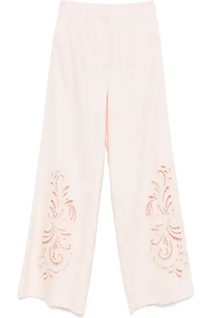 Twin-Set Floral-embroidered trousers