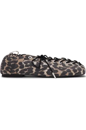 Ganni Leopard-print lace-up ballet flats