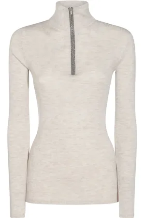 Brunello Cucinelli Monili-embellished half-zip sweater