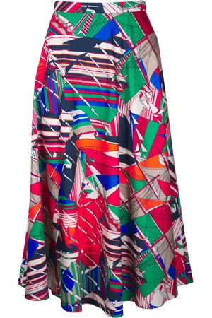 AKRIS Sea Clipper-print midi skirt