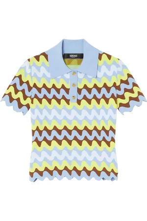 VERSACE Wave jacquard-knit polo shirt
