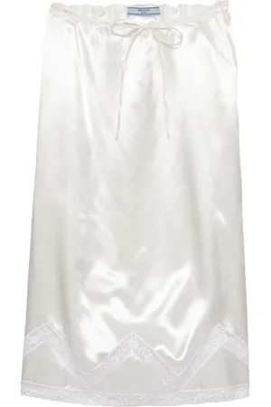 Prada Embroidered satin midi skirt