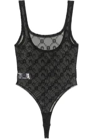 Marine Serre Flocked-moonogram mesh bodysuit