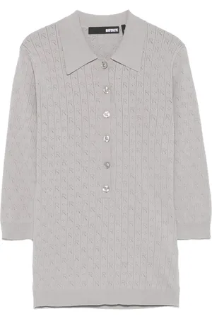 ROTATE Pointelle-knit polo top