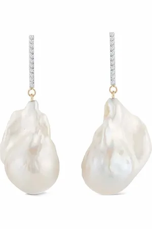 Mateo 14kt yellow One-of-a-kind baroque pearl and diamond earrings