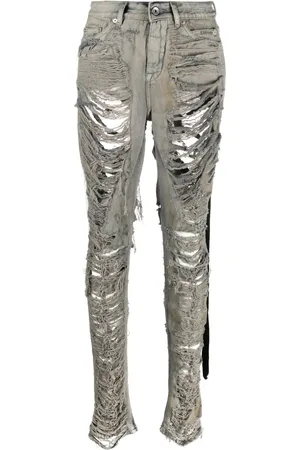 Rick Owens Distressed-finish slim-cut jeans