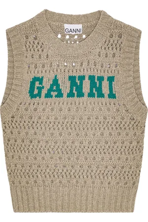 Ganni Intarsia-knit logo top