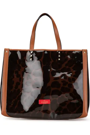 VALENTINO GARAVANI 2018-2024 Small PVC Leopard Print Rockstud Shopping tote bag