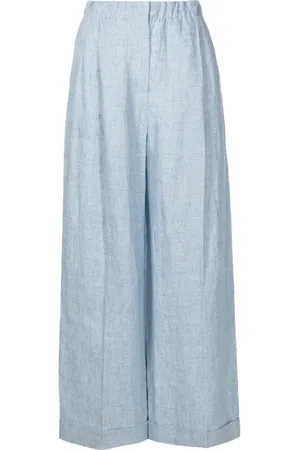 Emporio Armani Elasticated-waist jaspé-linen trousers