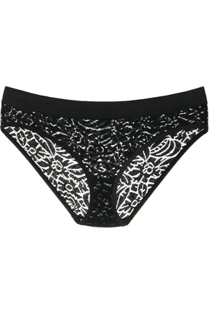 ERES Floral-embroidery mesh thong