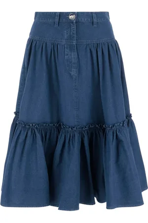 VALENTINO GARAVANI Tiered denim midi skirt