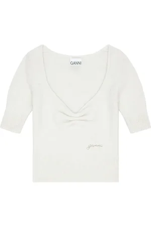 Ganni Short-sleeve ruched knit top