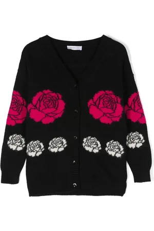 MONNALISA Patterned floral-print fine-knit cardigan