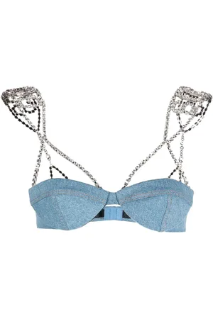 GCDS Embellished-strap denim bralette top