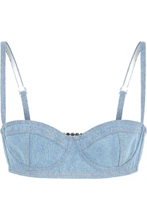 GCDS Logo-embellished denim bustier top