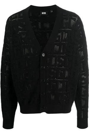 GCDS Monogram macramé cotton cardigan